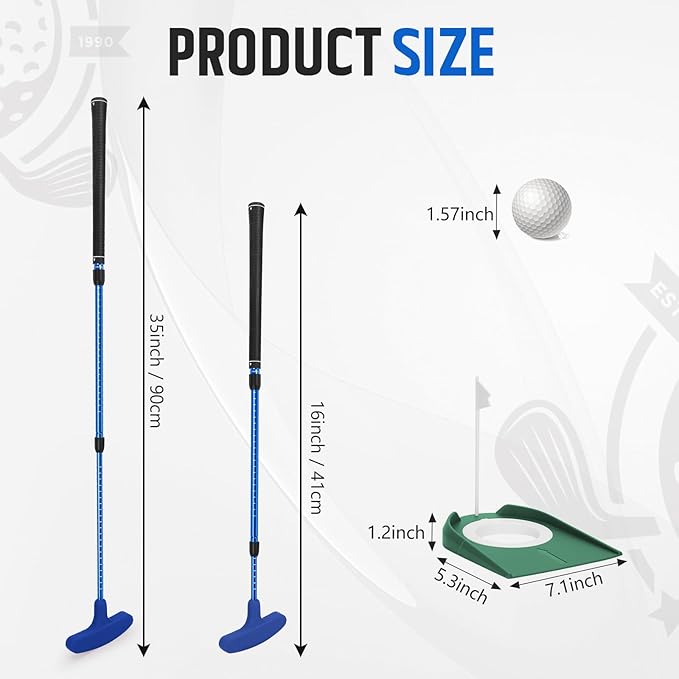 MultiOutools Golf Putters for Men and Women, 2 Pack Adjustable Golf Club Sets with 6 Balls & 2 Flag Cups, Two-Way Mini Putters Training Clubs for Children, Teenagers, Adults