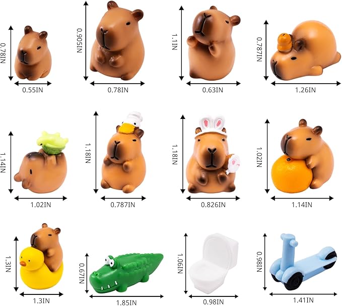 12pcs Mini Capybara Figures, Small Resin Animals Miniature Figurines Garden Accessories Little Gifts for Dollhouse Cake Toppers Car Dashboard Fairy Garden Stuff Decorations