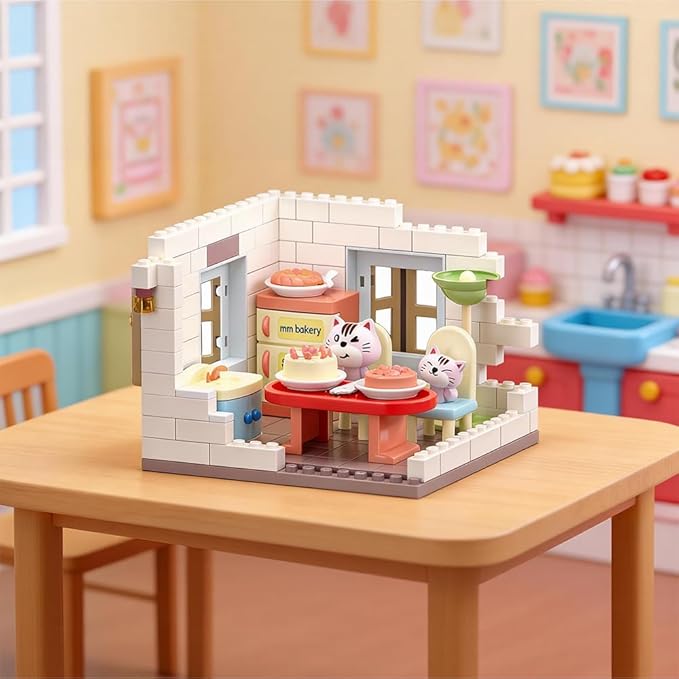 kvlidvo Koko's Cat Town DIY Miniature House Kit,Tiny House Dining Room Building Kits,Purrfect Dollhouse with 259PCS,Gift for Cat Lovers Teens Kids Ages 3+