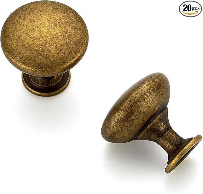Ravinte 20 Pack Antique Brass Round Zinc Cabinet Knobs for Kitchen Bathroom Closet Dresser Cabinets