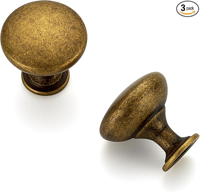 Ravinte 3 Pack Antique Brass Round Zinc Cabinet Knobs for Kitchen Bathroom Closet Dresser Cabinets