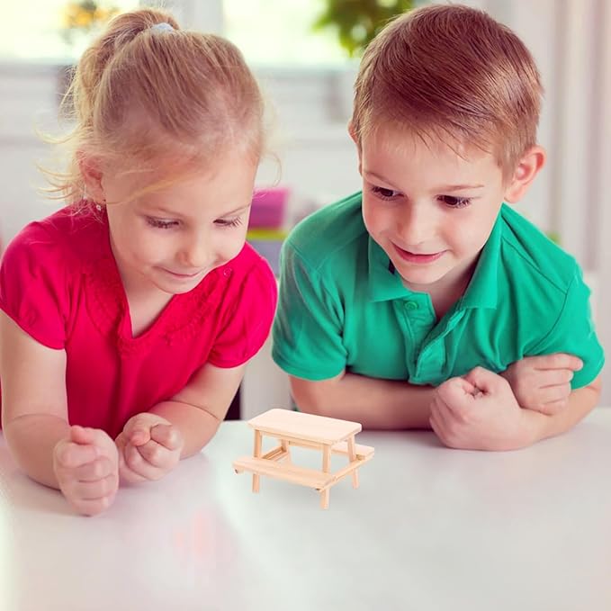 Dollhouse Furniture Mini Wooden Table Model 1:12 Doll House Picnic Table Chair Tiny House Decor Dining for Doll House Kitchen Accessories