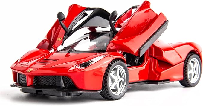 BDTCTK 1:32 Farrari Car Model Pull Back Car with Sound and Light for Kids Boy Girl, Metal Body Door Opened Red