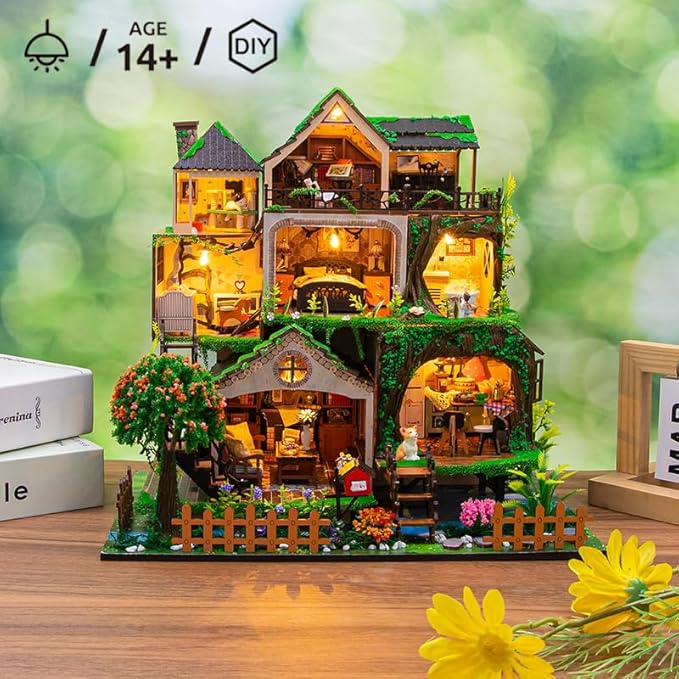 DIY Miniature House Kit, Mini Dollhouse Making Kits with Furnitures, Tiny House Kit to Build for Adults, Hobby Craft Gift for Christmas Day, Tale Forest