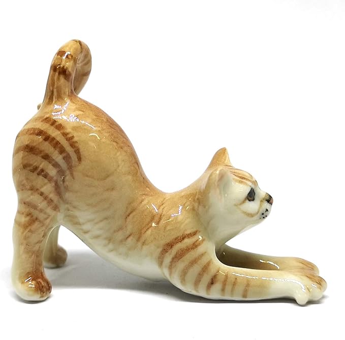 ZOOCRAFT Miniature Collectible Ceramic Brown Cute Cat Figurine Dollhouse Handmade