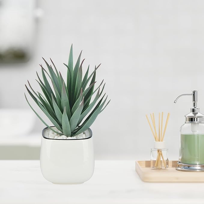 TOPSV Artificial Succulents in Pots - Small Fake Plants Mini Succulent Agave Faux Plants Indoor for Boho Bathroom Decor, Bedroom, and Coffee Table Office Farmhouse Decoration