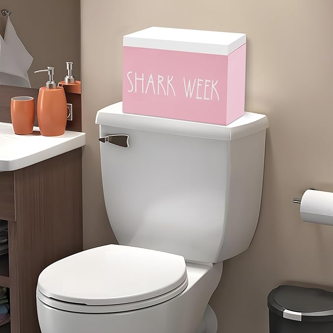 BORAENDEY Tampon Holder and Feminine Products Organizer for Bathroom, Shark Week Storage, Dispenser, Farmhouse Container, Accessories Box for Girl Stuff