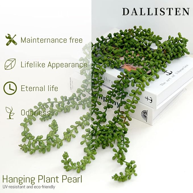 dallisten 6 Pcs Artificial Succulents Hanging Plants, Fake String of Pearls Greenery Plants, Decoration for Wall, Home, Backdrop, Garden, Indoor and Outdoor