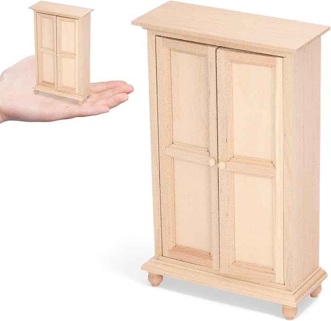 1:12 Dollhouse Wardrobe, Wooden Miniature Double Door Closet Furniture Accessory for Bedroom Living Room