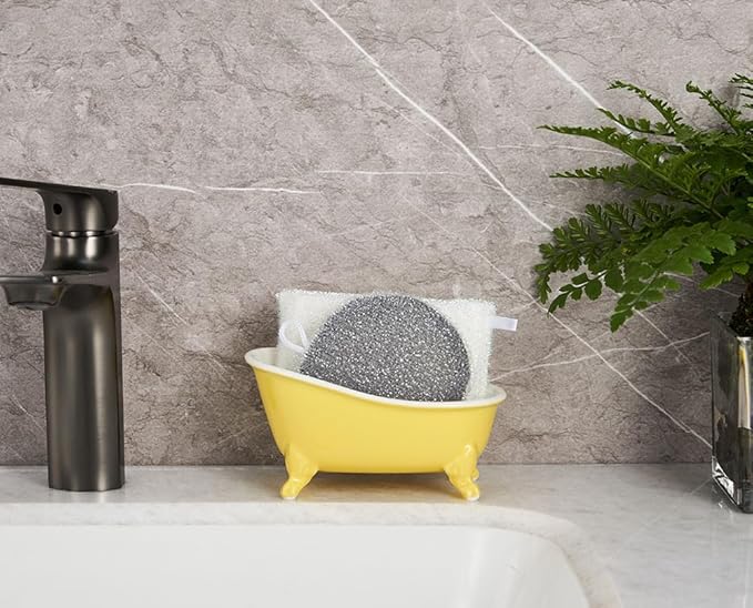 NEWHENGS 6.1" Vintage Ceramic Mini Decorative Clawfoot Bathtub Bar Soap Dish, Kitchen Sponge Holder and Shower Tray for Bathroom, 1 Pack (Yellow)