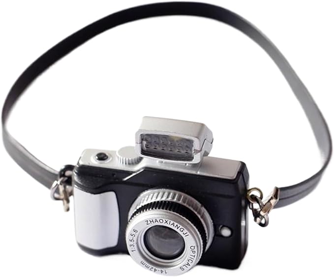Mini Camera with Hanging Rope, Vintage Realistic Camera Ornament, Sturdy Reliable Prop Camera for 1/6 1/8 1/12 Scale Dollhouse Decoration Accessories Miniature Camera Minature Things Prop Camera Came