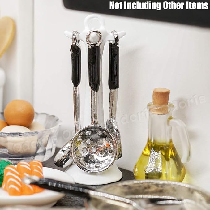 Odoria 1/12 Miniature Kitchen Utensils with Stand Dollhouse Decoration Accessories, White