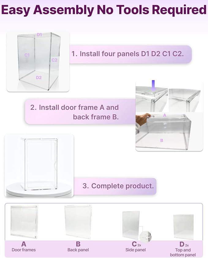 2-Pack XXL-Large Acrylic Display Cases for Gaint Labubu Collectibles 60cm/23.6", Dustproof and Figure Display Case, Compatible with ZIMOMO & Angel in Clouds, Clear Display Box Organizer