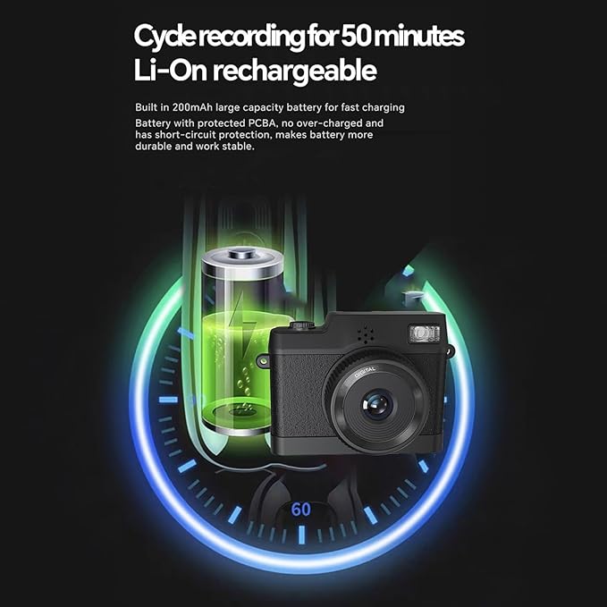 Mini Keychain Camera, Mini Digital Camera, 1080P Retro Camera with 32GB Card, Wide Angle Lens, LED Flash Light, Nostalgic Photos, Great Gift Idea, Black (Black)