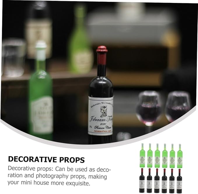 Toyvian 12pcs Miniature Wine Bottles Tiny House Decorations Realistic Mini Wine Bottles for Dollhouse Photography Props for Home Decor and Collectibles