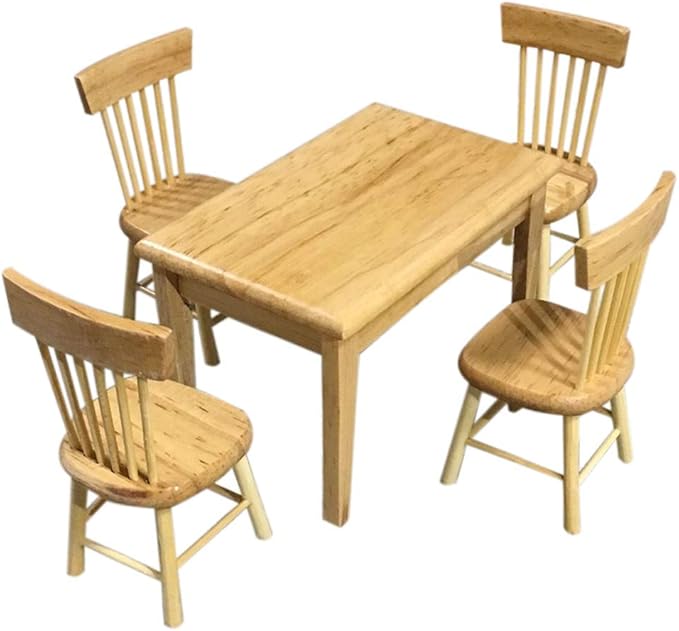 Dollhouse Decoration Accessories,1:12 Dollhouse Miniature Furniture Wooden Color Dining Table Chair Model Set