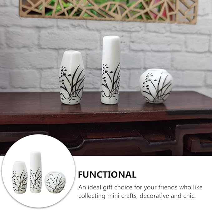 3pcs Mini Ceramic Dollhouse vases Miniature Garden Ornament Miniature Plant Pot Bud Vases Small
