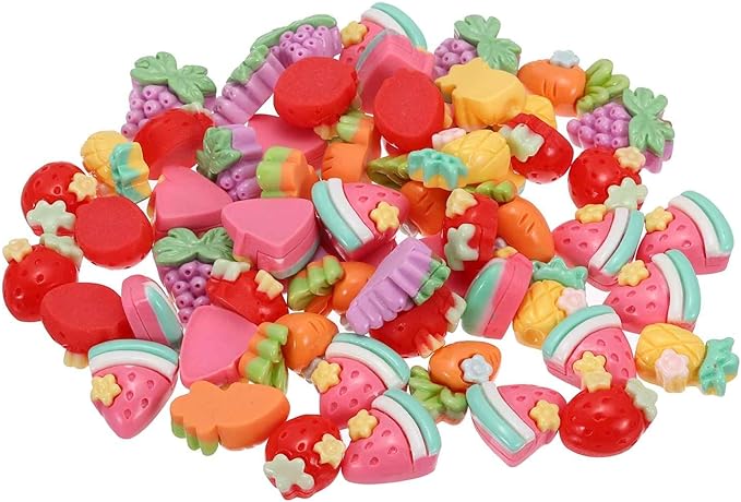Mini Cute Fruit Decor, Miniature Doll Food Crafts for Dollhouse & Landscape & Mini Kitchen & Micro Fairy Garden & DIY Craft Decorations(Red, Purple, Yellow, Pink, 60pcs)