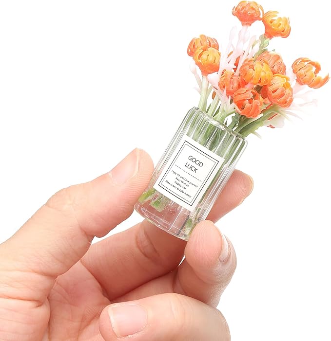 CoCud Mini Flowers Dollhouse in Vase, 2.76" Total Length, Silk Plastic Miniature Dollhouse Accessories with Tiny Lily Yellow - (Applications: for Fairy Micro House Ornament) 1-Pieces