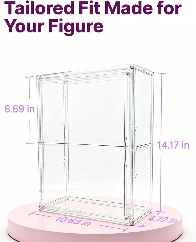 2-Pack Clear Acrylic 2-Tier Display Cabinet 14.17" with Shelf, Wall Mounted, Dustproof Display Case for Labubu Figures, Big into Energy, Exciting Macaron, Have a Seat, Coca-Cola Series