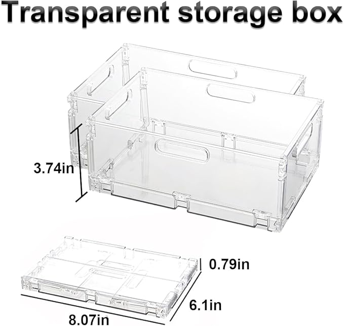2-Pack Foldable Plastic Baskets, Stackable Storage Baskets with Handles for Organizing and Storage, Foldable Crate for Office, Home, Bedroom, Outdoor (8.07"x 6.1" x 3.74")