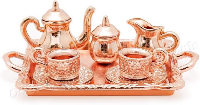 Odoria 1/12 Miniature Tea Set 8Pcs Dollhouse Decoration Accessories, Copper