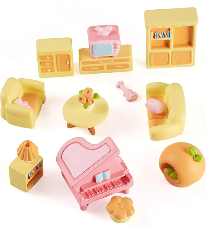 Craftdady 15pcs Furniture Miniature Set Sofa Table Cabinet Mushroom Micro Landscape Dollhouse Cute Figurines for Office Fairy Garden Home Decor Resin Collectibles Set