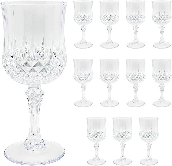 Veiuwa 12 PCS Plastic Wine Glasses Clear,Reusable Plastic Wine Glasses,White Goblet Glass,Durable and Sturdy Cups Can Be Used for Various Parties Such as Weddings!