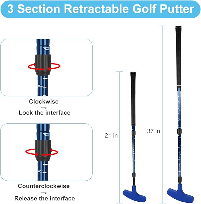 Micnaron Mini Golf Set - Two-Way Putter, Right/Left Handed, Adjustable Length for Children to Adults - 2 Golf Putters with 4 Golf Balls & 2 Cup with Flag