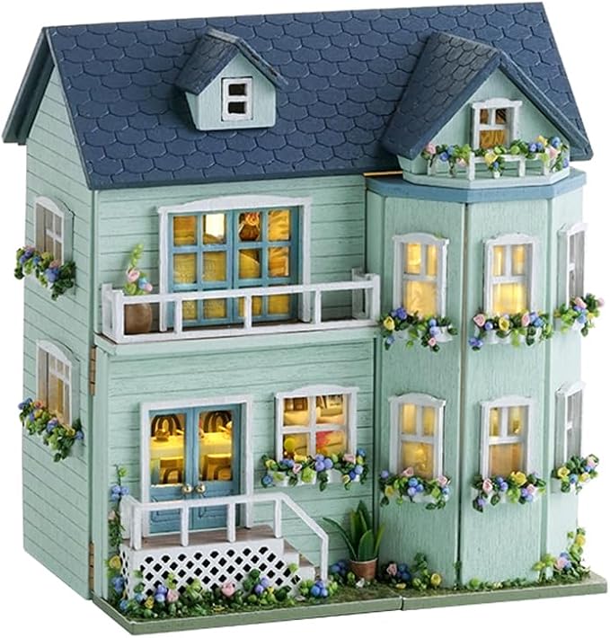 DIY Miniature House Kit, CUTEROOM Wooden Dollhouse Kit Mini House Making Kit with Furnitures, DIY Dollhouse Kit Birthday Gift for Women (Warm Manor)