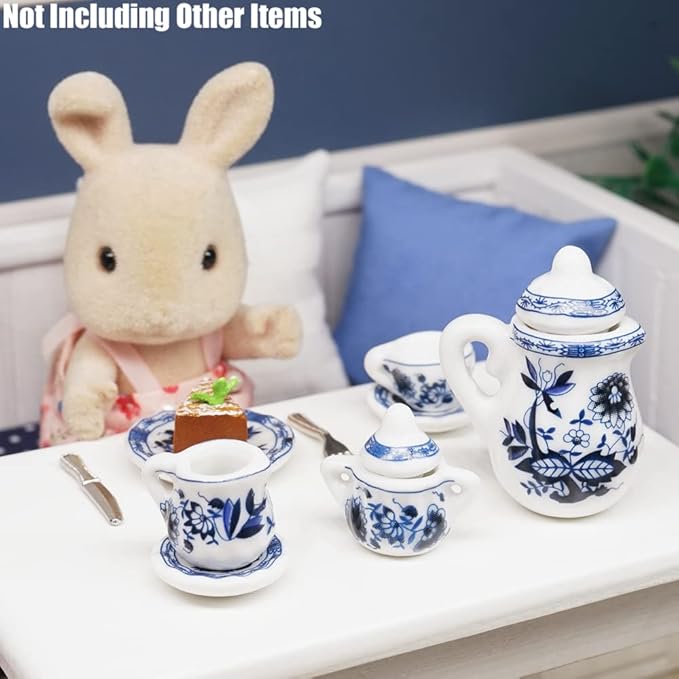 Odoria 1/12 Miniature Porcelain Tea Set 15Pcs Dollhouse Decoration Accessories, Blue Lotus