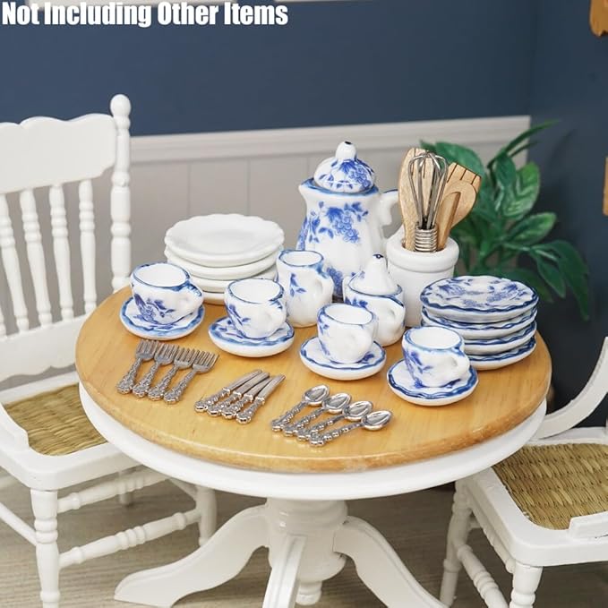 Odoria 1/12 Miniature Porcelain Tea Set Plates and Silverware Kitchen Utensils Dollhouse Accessories, Grapes