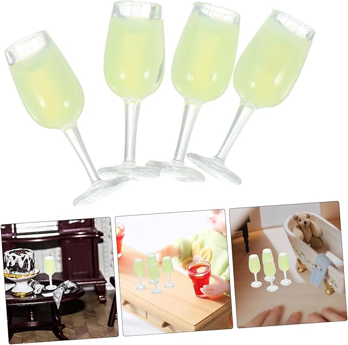 Housoutil 3sets Miniature Wine Glasses Mini Dollhouse Accessories Mini Cups Realistic Miniature Goblet Cups 4pcs*3