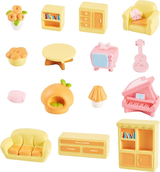 Craftdady 15pcs Furniture Miniature Set Sofa Table Cabinet Mushroom Micro Landscape Dollhouse Cute Figurines for Office Fairy Garden Home Decor Resin Collectibles Set