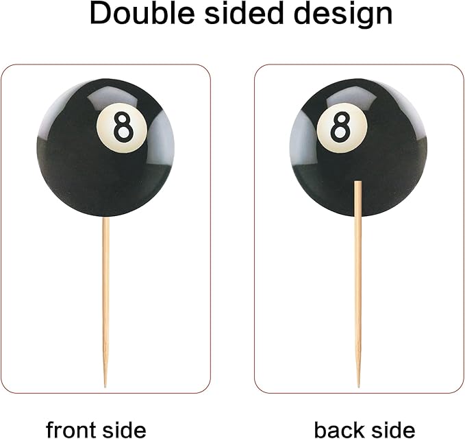 Ercadio 24 Pack Double Sided Pool Ball Cupcake Toppers Sports Cupcake Picks Birthday Cake Decorations Baby Shower Sports Theme Party Cake Decorations