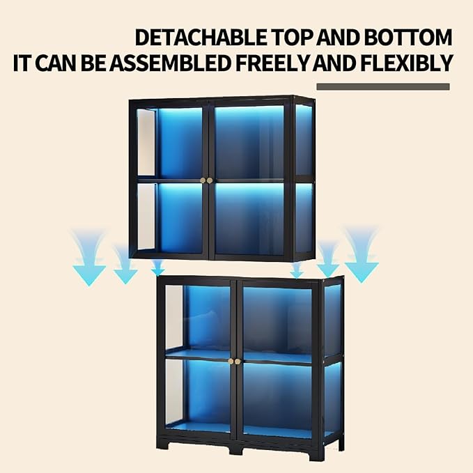 Display Cabinet with Acrylic Doors, 4-Tier Curio Display Case, Transparent Bamboo Curio Display Case for Figures, Storage Cabinet for Collectibles, Bedroom, Office, Playroom