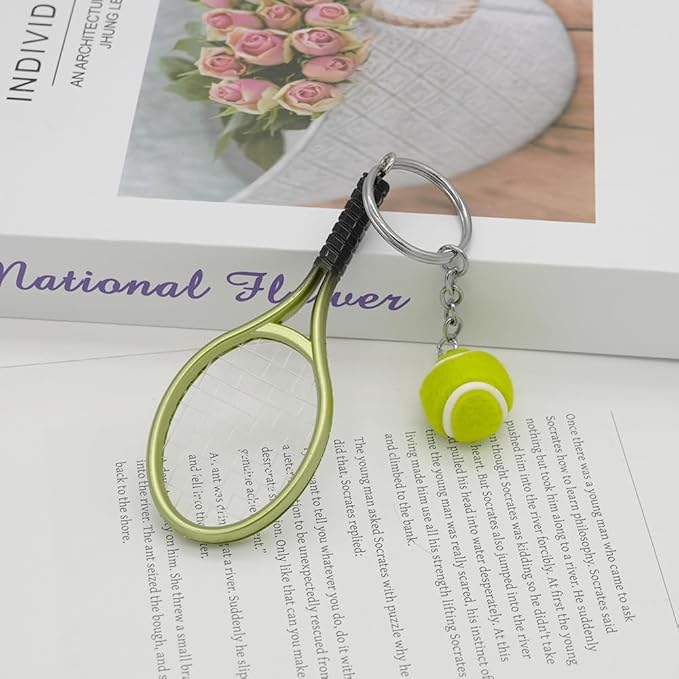 Moydolo Cute Mini Tennis Racket Keychain with Ball, Tennis Sport Lover Gifts Key Chain Ring