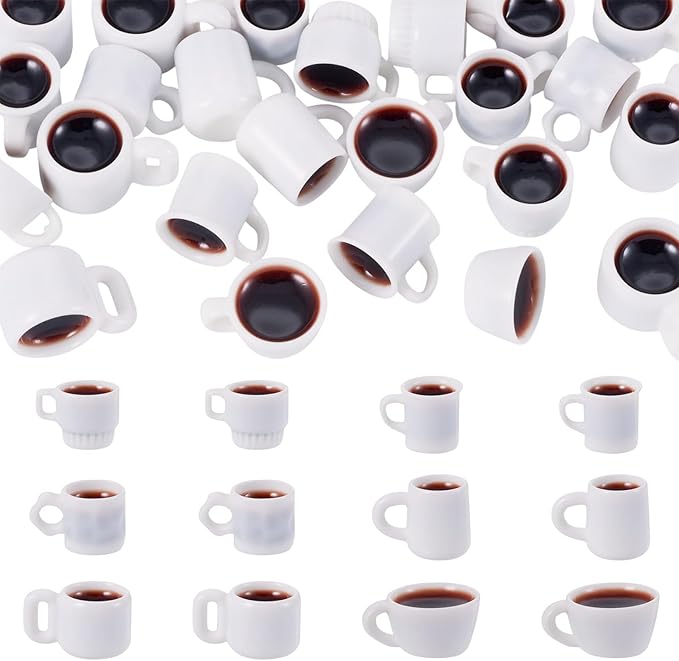 Craftdady 24pcs Resin Coffee Cup Dollhouse Miniature Coffee Dangle Earring Charms Cute Hang Ornament White Mug Mini Coffee Cup 16-20.5 mm for Home Decorations DIY Keychain Craft Jewelry Making