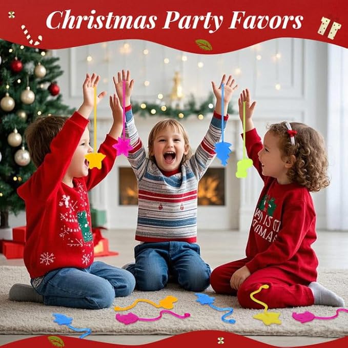 24PCS Christmas Sticky Hands Toys for Kids, Rubbery Stretchy Goodie Bag Stuffers Toys for Christmas Party Favors Supplies, Colorful Stocking Stuffers for Classroom Prizes