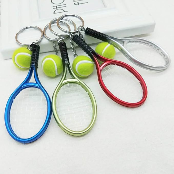 JINZHOUFZ Color Mini Tennis Racket with Ball Keychain Key Ring