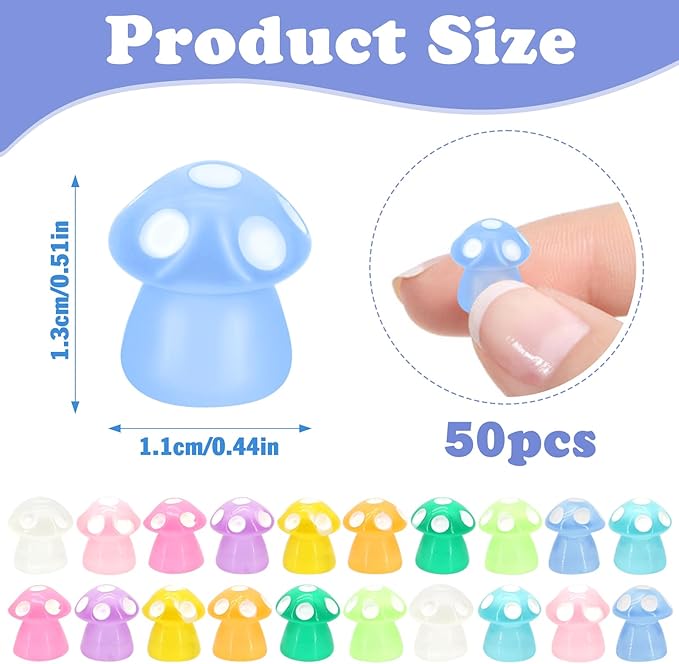 50Pcs Luminous Mini Mushrooms, Small Fairy Garden Mushrooms, Tiny Mushrooms Figurines for DIY Craft Micro Landscaping Decoration