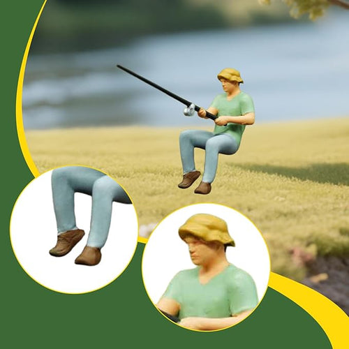 1/64 Scale Miniature Figure Miniature People Mini Resin Collection Hand Painted Realistic for DIY Fishing Scene Diorama Decor, Sitting Fishing Man