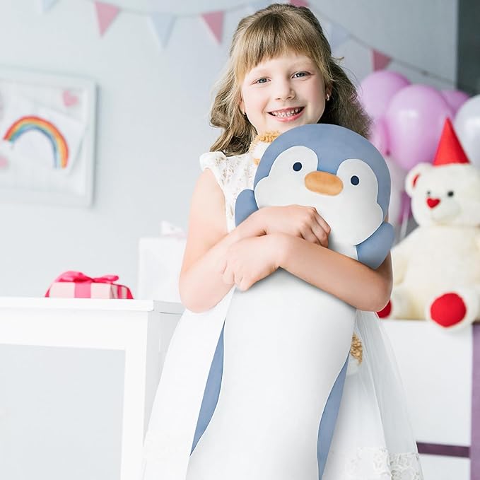 28 inch Penguin Stuffed Animal, Jumbo Long Soft Cuddle Pillow, Cute Blue Penguin Body Plushies Toy Gift for Kids, Boy and Girls Birthday, Halloween, Christmas