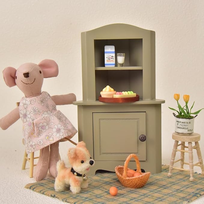 Miniature Dollhouse Wooden Corner Cabinet 1:12 Scale Closet for Mouse Hole Farm House - Dollhouse Furniture Decor Gift for 3+ (Green)