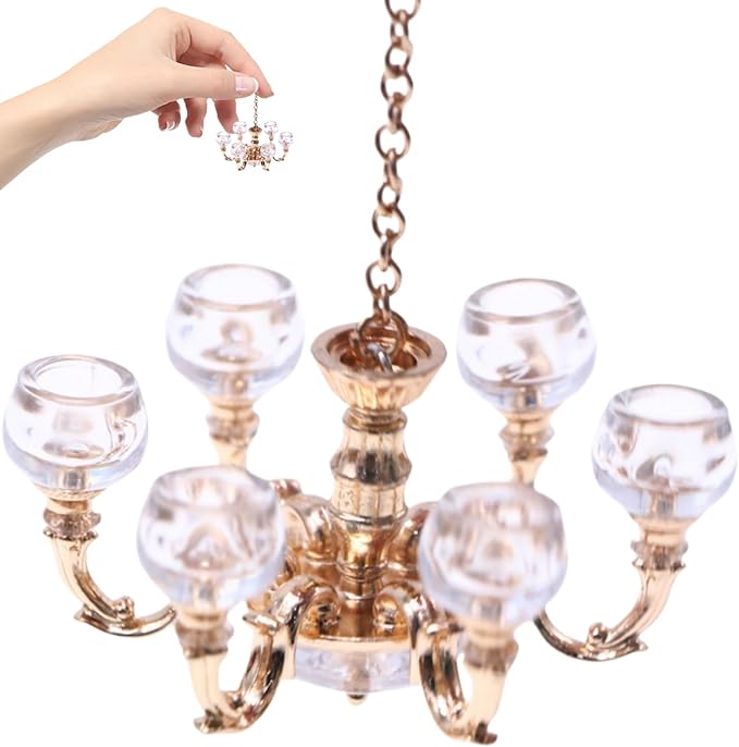Dollhouse Chandelier, 1:12 Scale Vintage Dollhouse Lights, 2.5x3.4 Inch Alloy Mini Chandelier, DIY Miniature Doll House Accessories