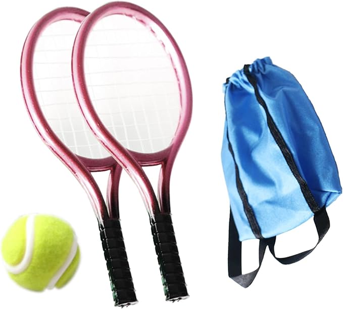 Mini Tennis Racket and Ball Set Mini Tennis Decor Miniature Tennis Kit Adults, Pink