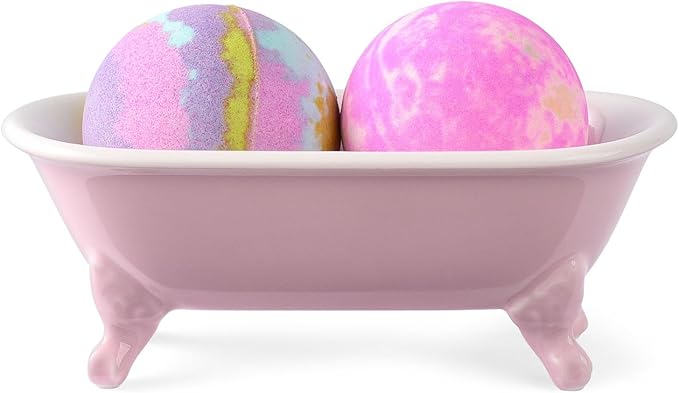 NEWHENGS 6.5" Ceramic Mini Decorative Clawfoot Bathtub Bar Soap Dish, Kitchen Sponge Holder and Shower Tray for Bathroom, 1 Pack (Pink)