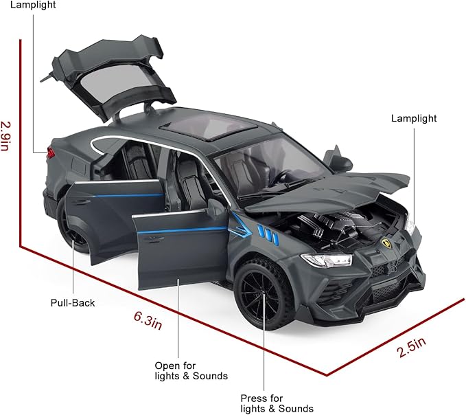 Toy Cars 1/32 Scale Lamborghini Urus Diecast Cars - Light, Sound & Pull Back Function Model Cars- Zinc Alloy Car Model for Kids Who Love car Mechanics & Collecting Exotic Sports Car Toys