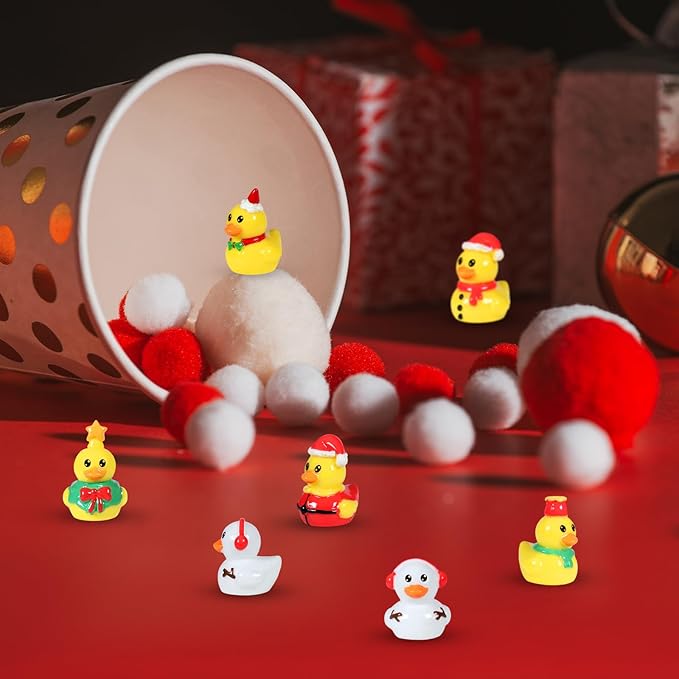 54 PCS Tiny Ducks Mini Resin Christmas Ducks Miniature Colorful Figures Ornament for Xmas, Craft, Dollhouse, Slime, Home Decorations (Christmas 2)