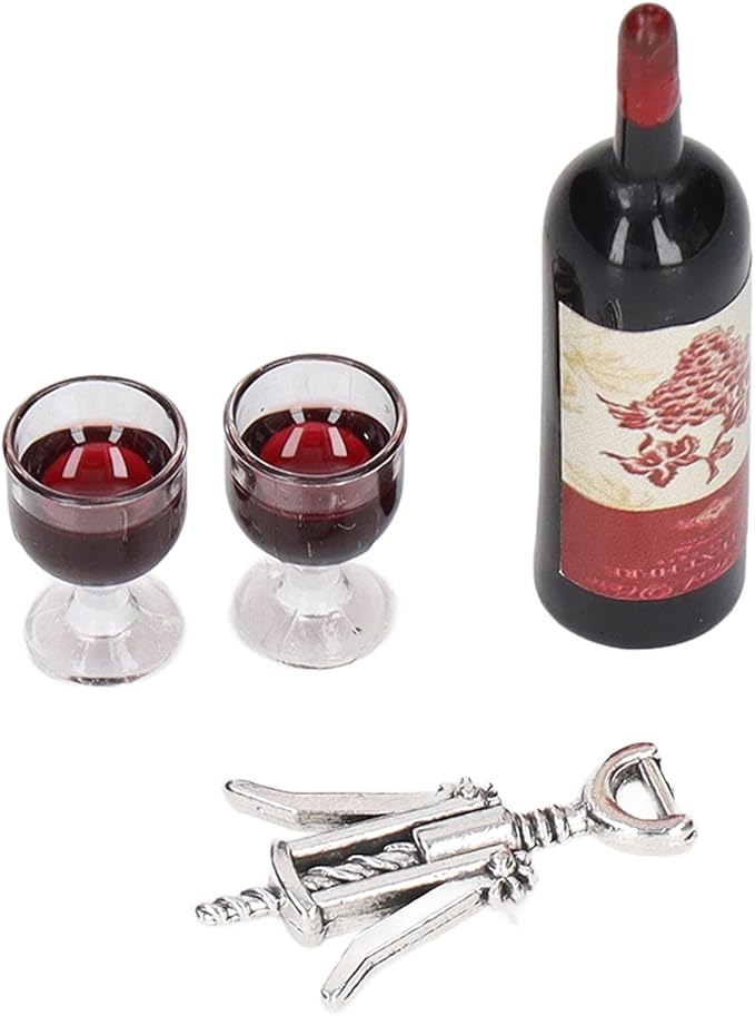 Fayelume Mini Wine Bottles Set, 1:12 Scale Doll House Accessories, Miniature Doll Bottles with Bottle Opener, for Dollhouse Fairy Garden Pub Bar Dolls House
